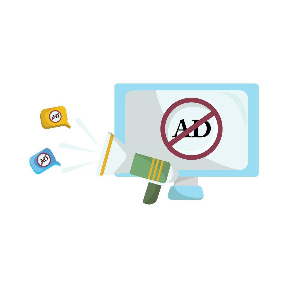 no ads in computer with megaphone illustration vector