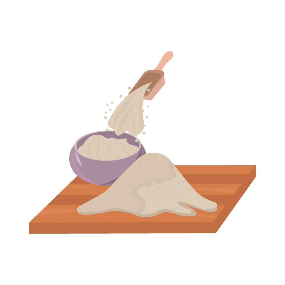 flour in wooden with bowl illustration vector