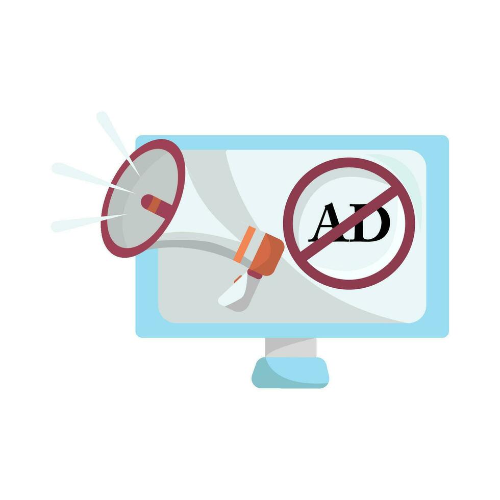 no ads in computer with megaphone illustration vector