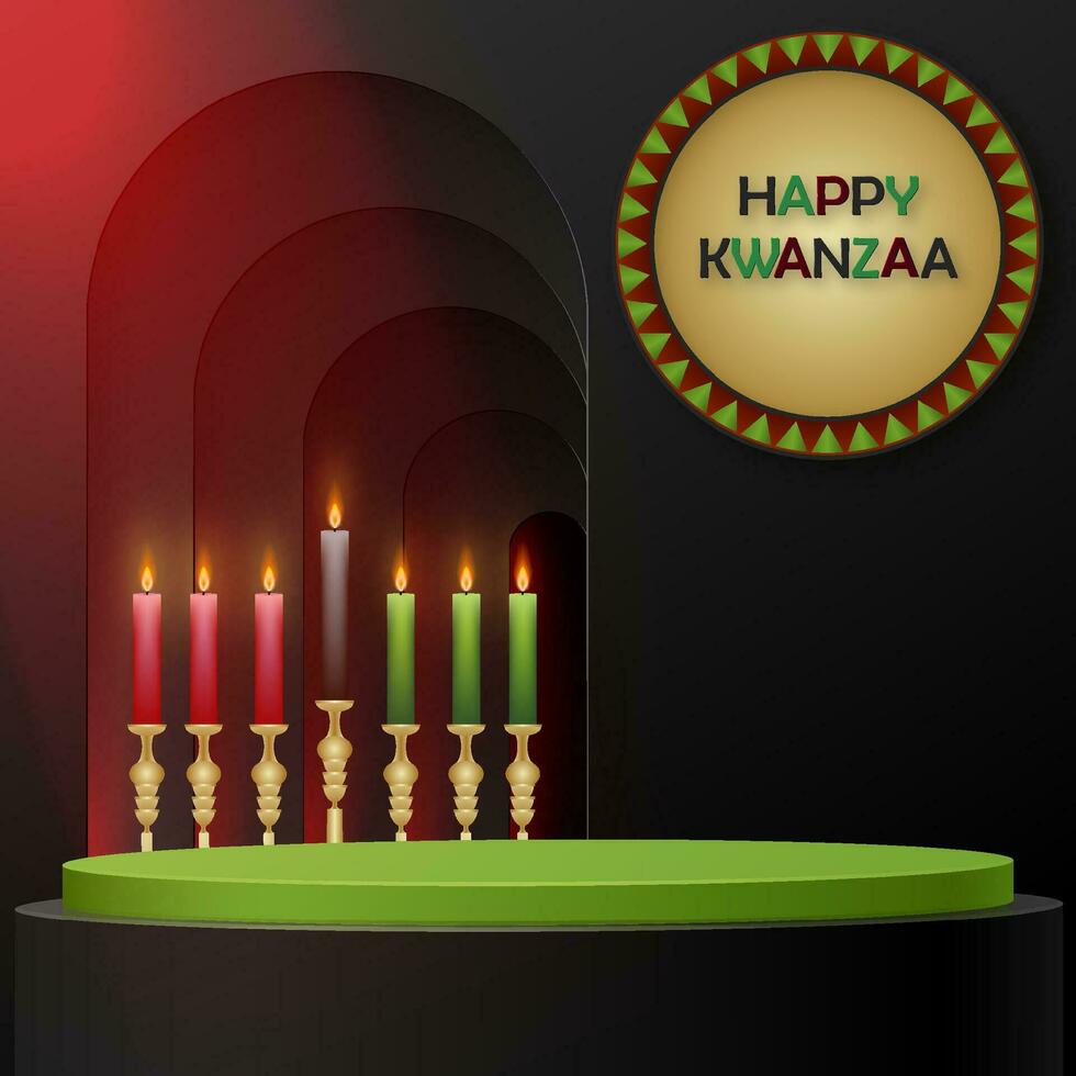 3d Round podium stage for Happy kwanzaa card vector