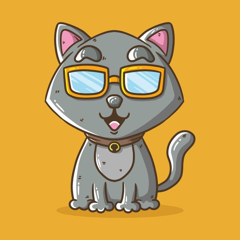 Cute Cat with orange Sunglasses Cartoon vector illustration. Cat Vector Illustration