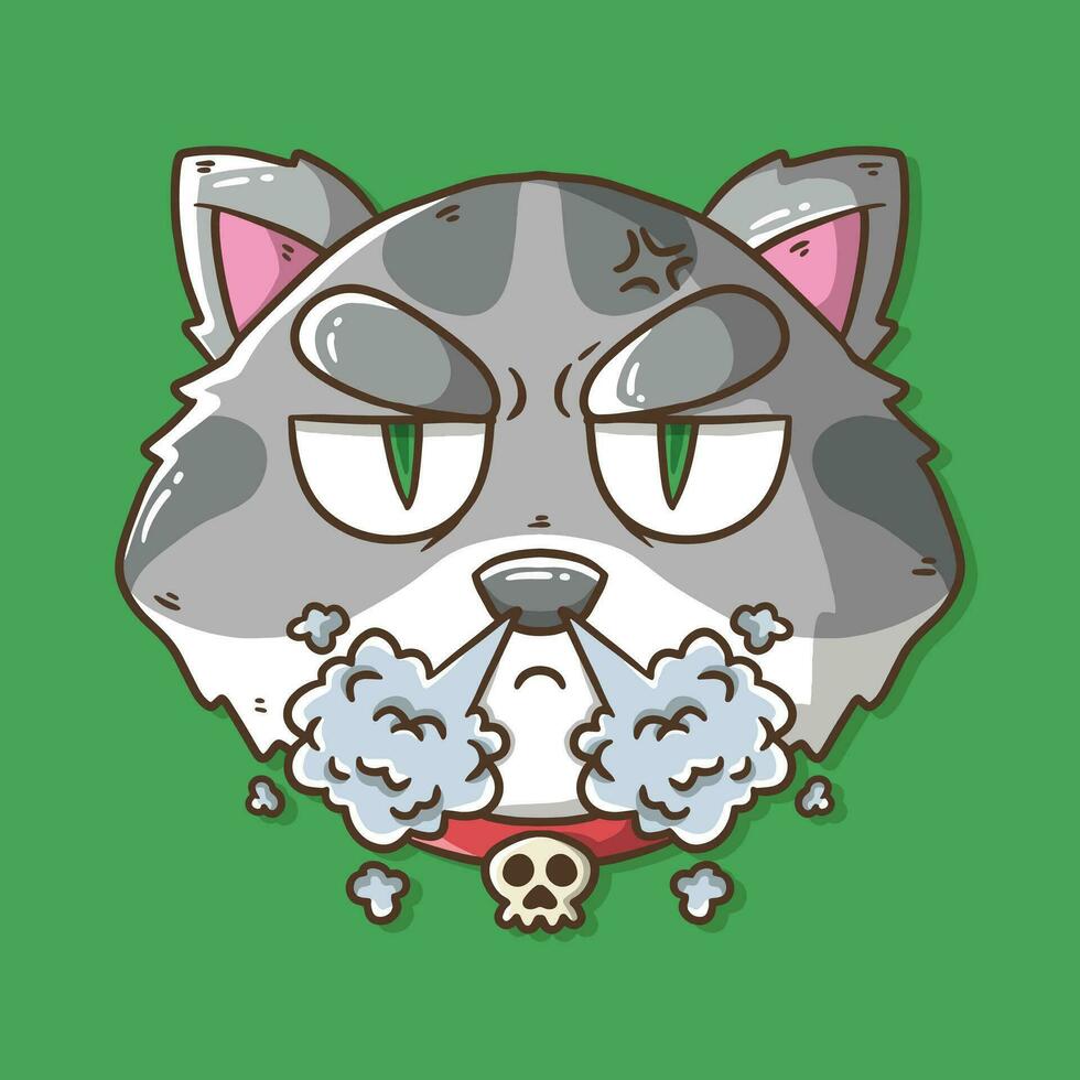 Cute angry grey Cat head Cartoon vector illustration. Cat Vector Illustration