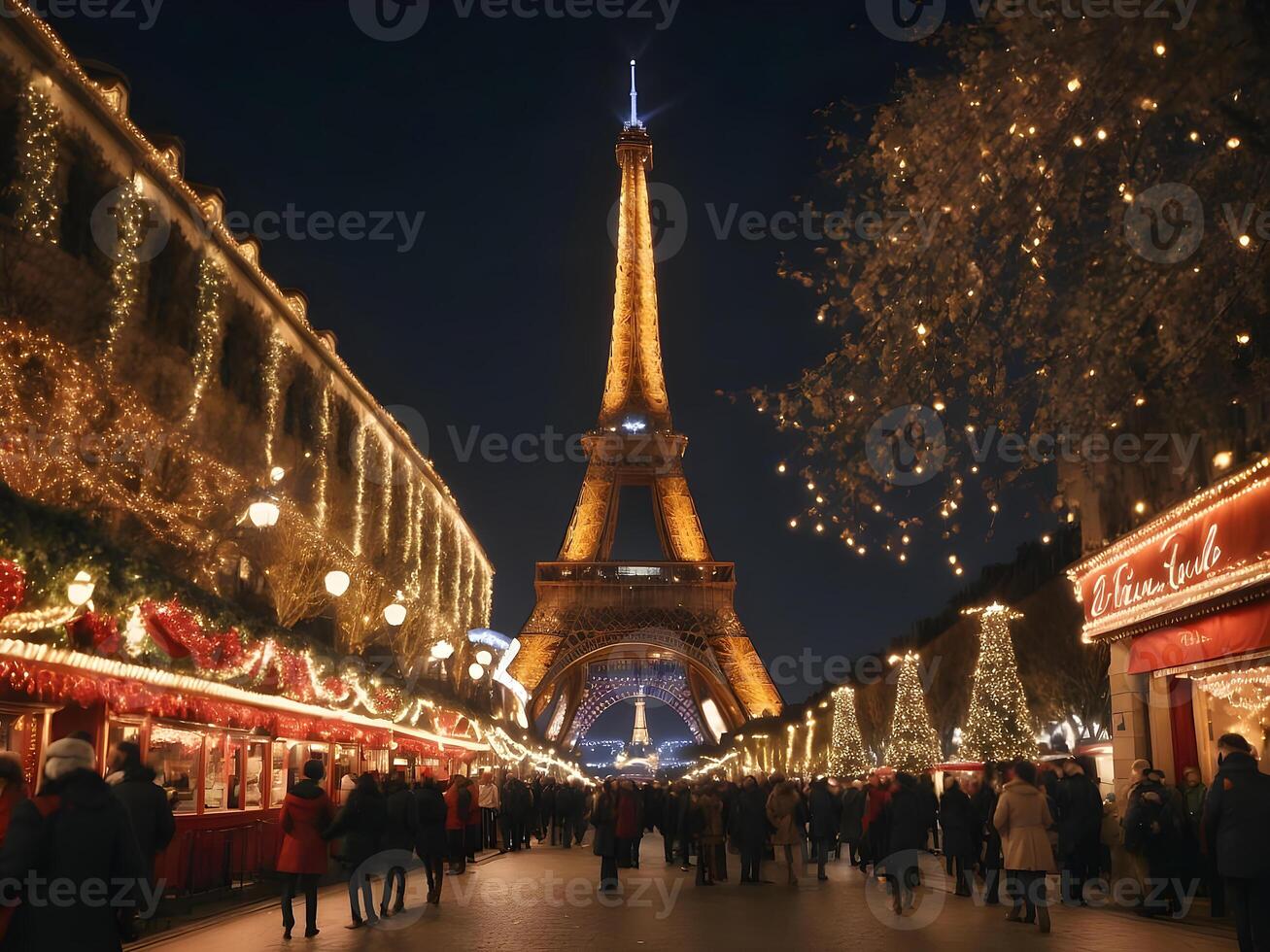 AI generated Eiffel tower city in the night time, France photo