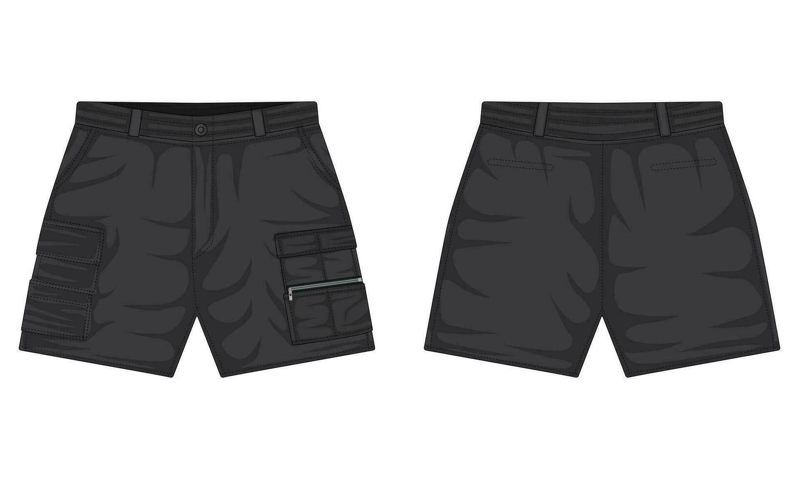 Black outdoor shorts template front and back view vector