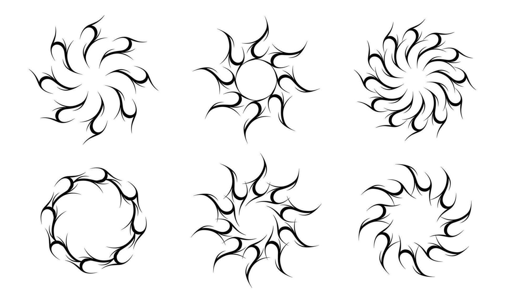 Collection of abstract tribal tattoos in circular shapes vector