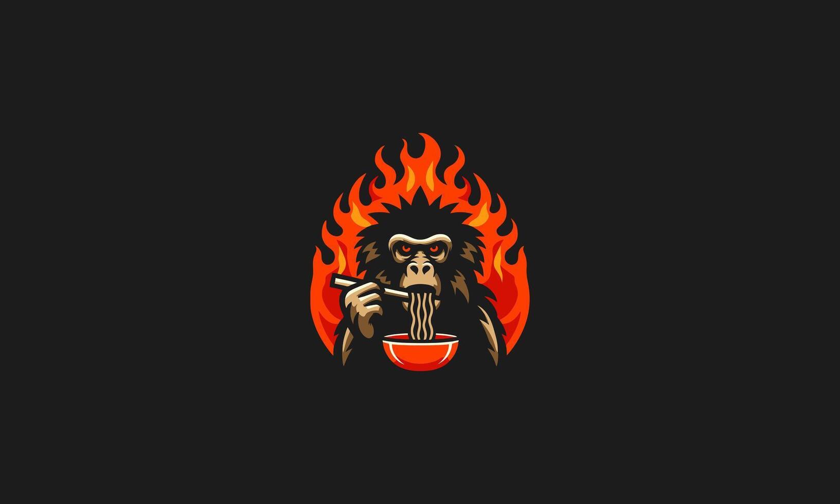 monkey eat ramen spicy vector mascot design