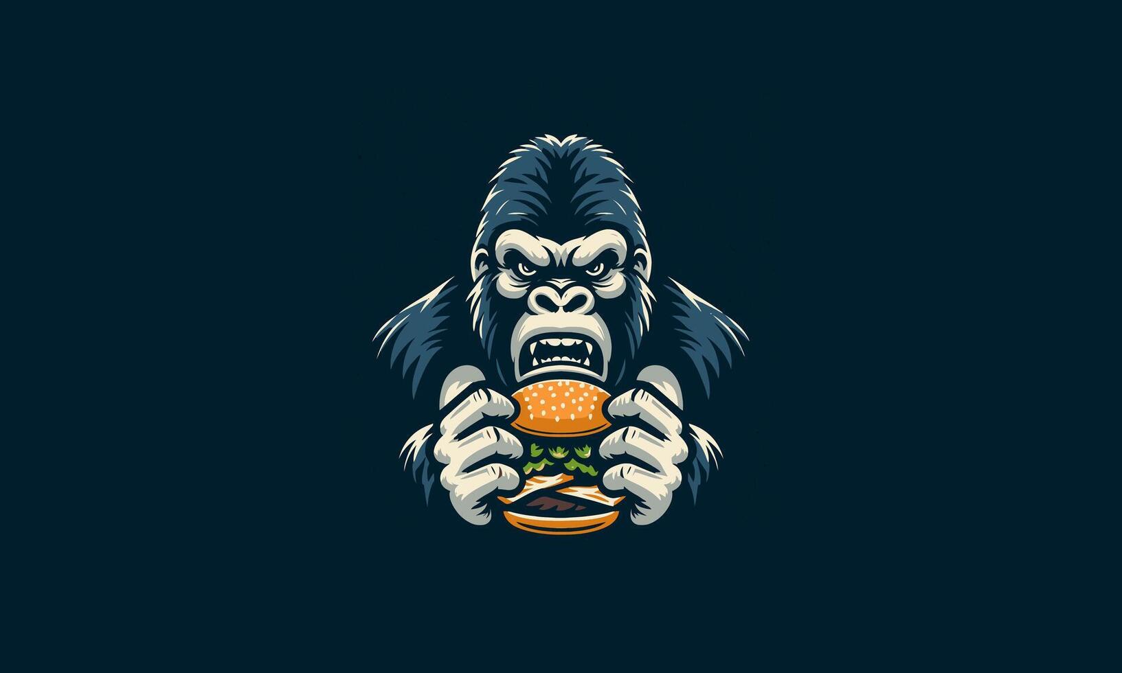 gorillas eat burger vector illustration mascot design