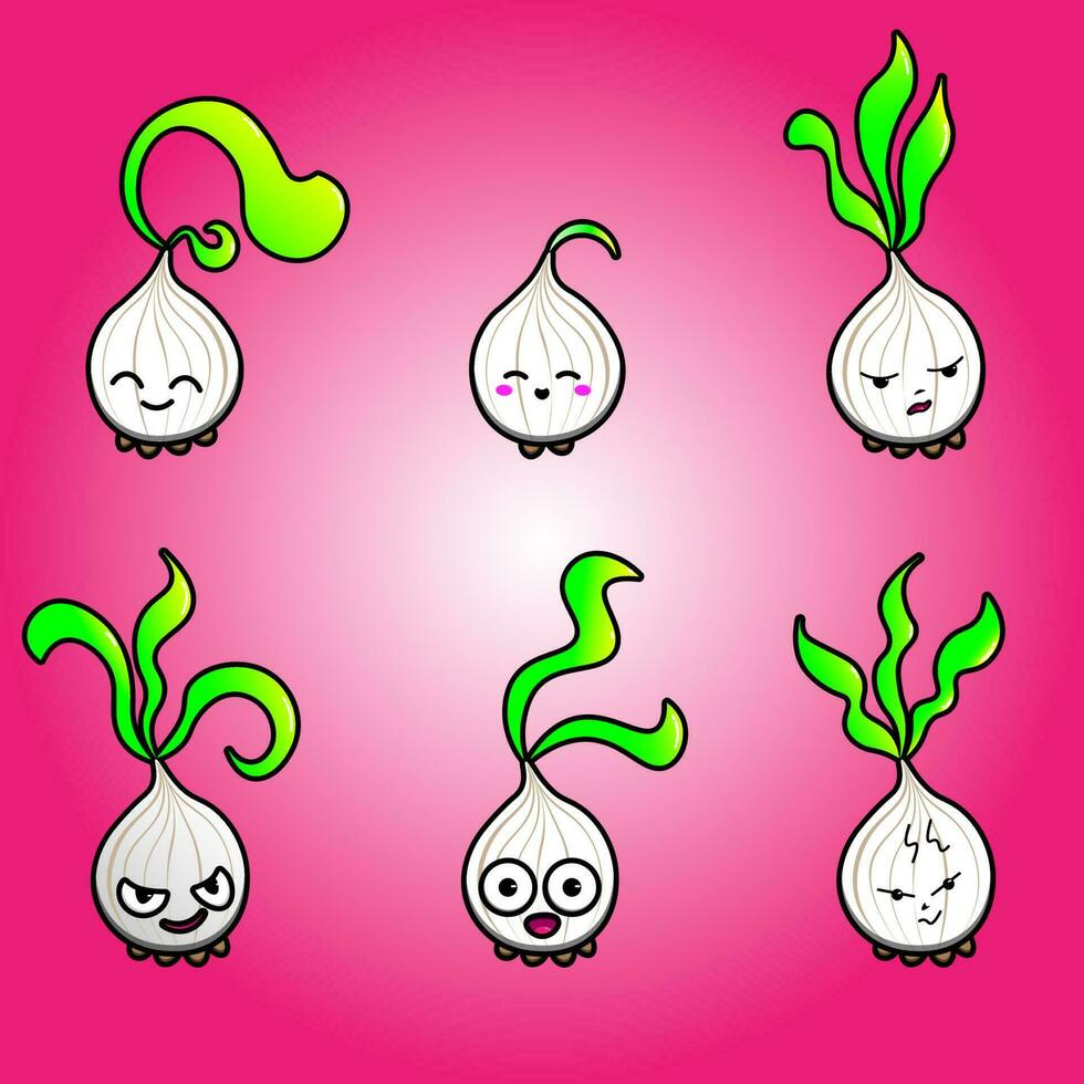 Vector illustration of cute garlic characters with various expressions