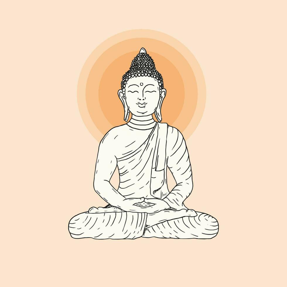Budha estatua vector ilustración mano dibujar estilo, vesak día, budismo cultura