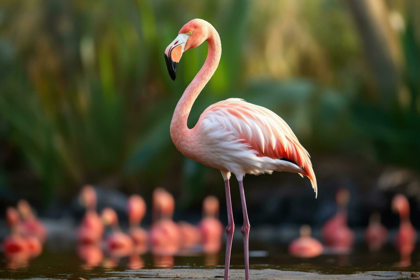 AI generated Greater flamingo Phoenicopterus ruber, A Greater Flamingo Phoenicopterus roseus, AI Generated photo