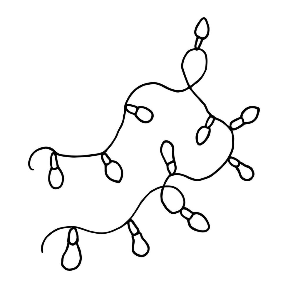 One continuous line drawing of Christmas garland with light bulbs. Festive festoon Christmas string and divider border in simple linear style. Editable stroke. Doodle vector illustration