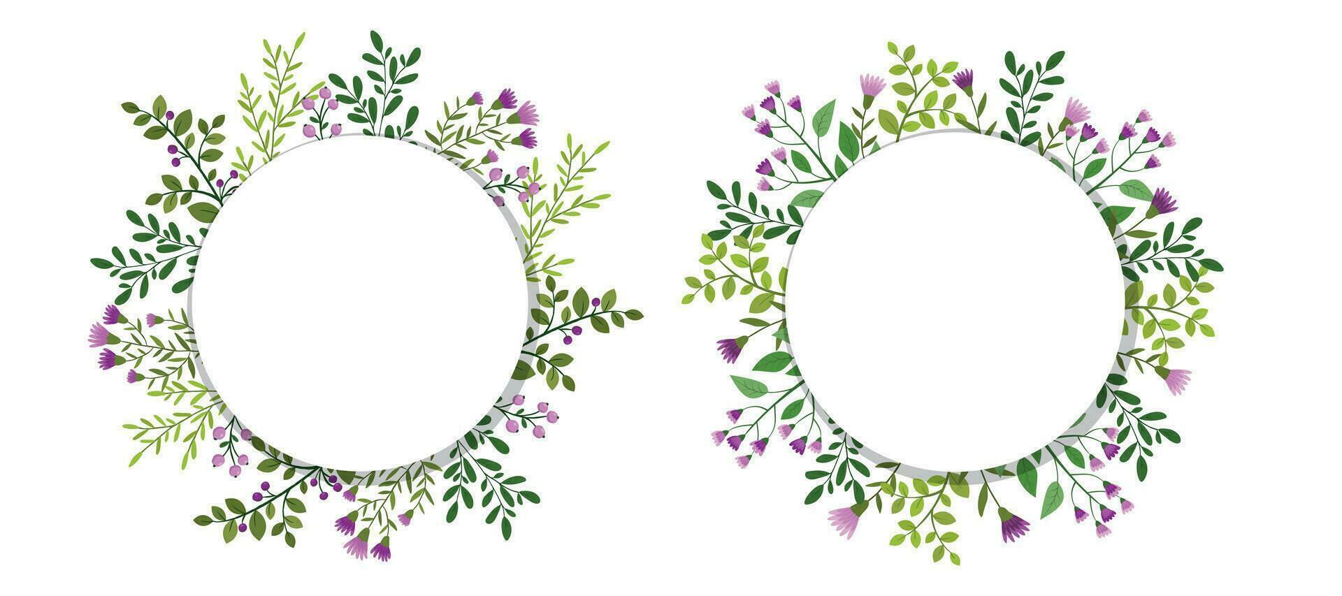 Set cute hand drawn frames with floral elements, herbs, leaves, flowers, twigs. Vector illustration for wedding design, logo and greeting card.