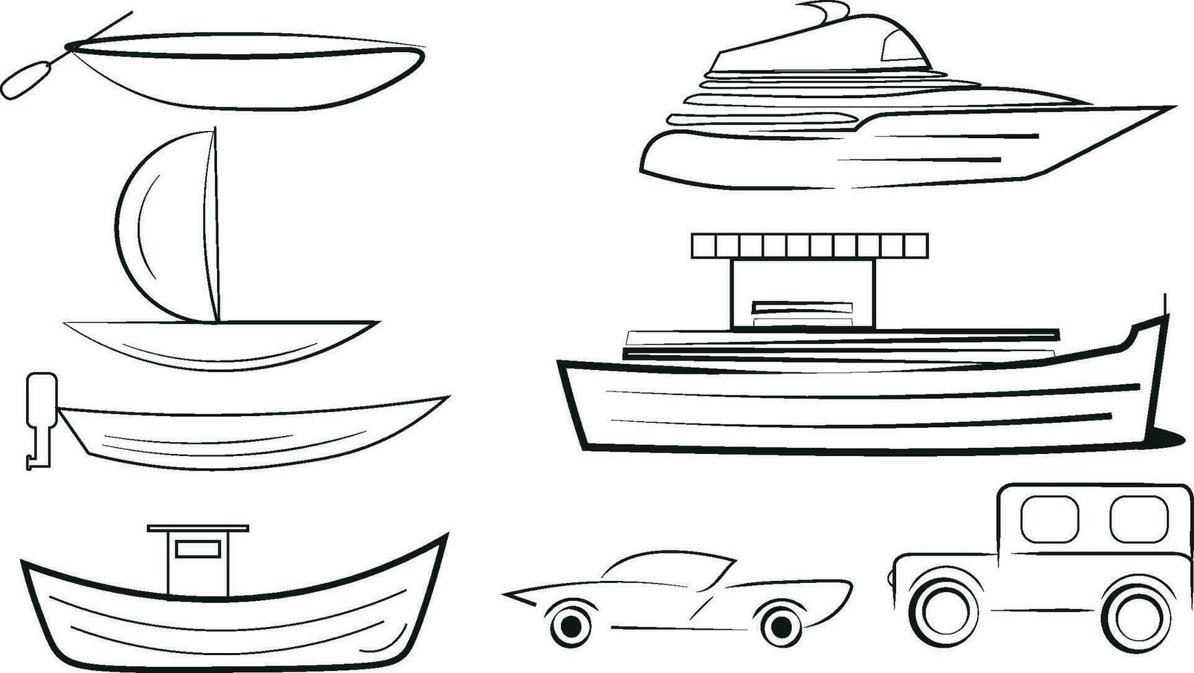 ship and boat line art vector