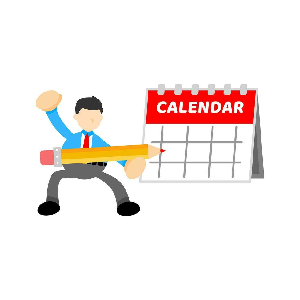 businessman worker and calendar schedule cartoon doodle flat design style vector illustration