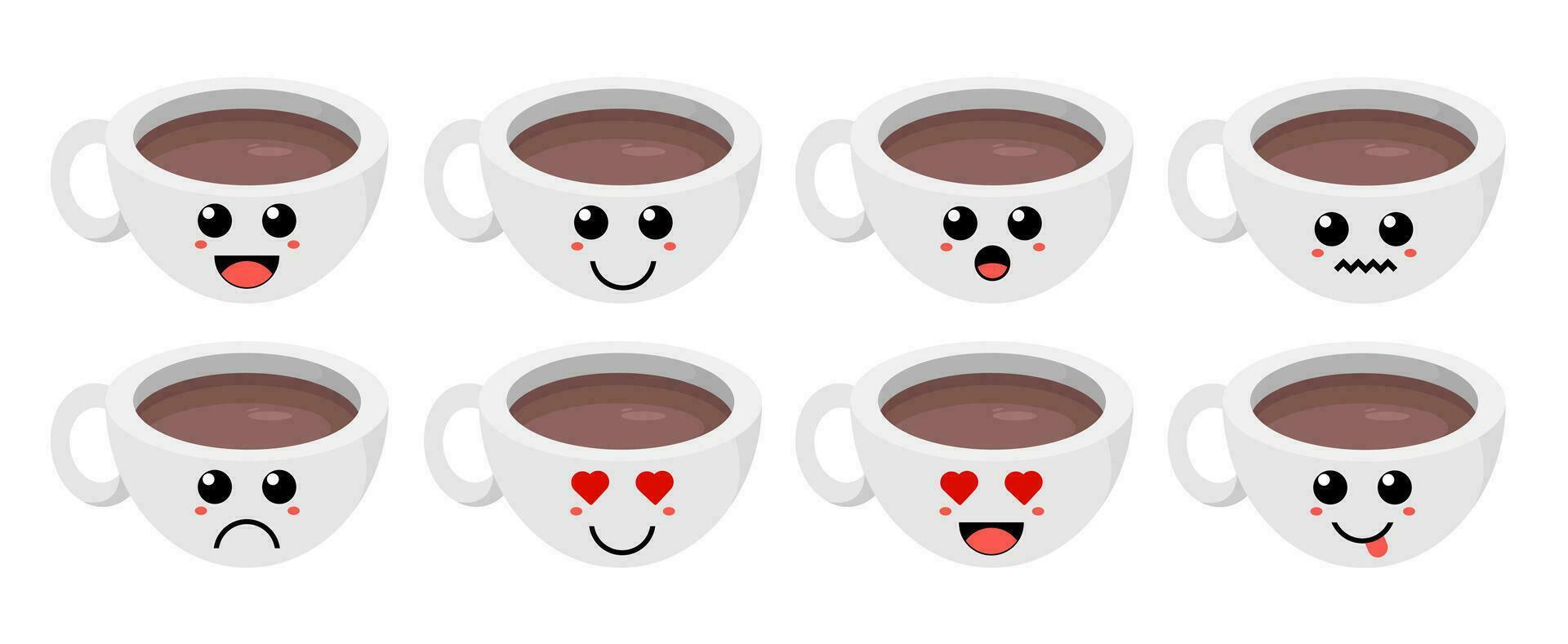 conjunto de linda dibujos animados vistoso café jarra con diferente emociones gracioso emociones personaje colección para niños. fantasía caracteres. vector ilustraciones, dibujos animados plano estilo