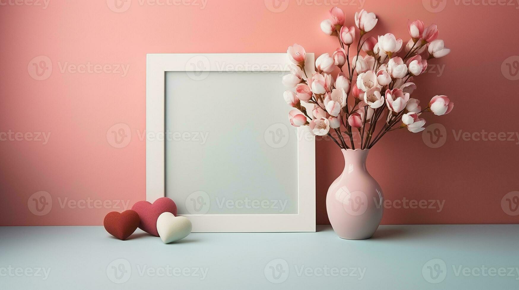 AI generated Magnolia blossoming vase ai generated frame mock up photo