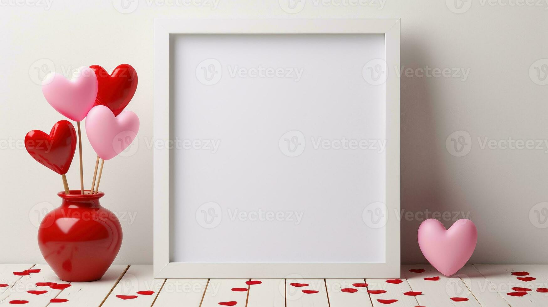 AI generated Red confetti hearts sticks ai generated frame mock up photo