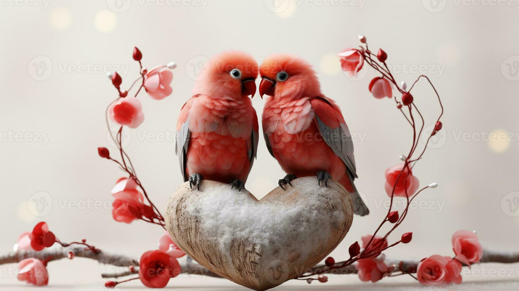 AI generated Small red parrots partners valentine ai generated background image photo