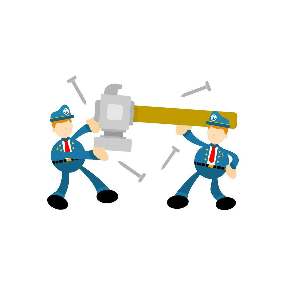 sailor and hammer craft cartoon flat design illustration vector