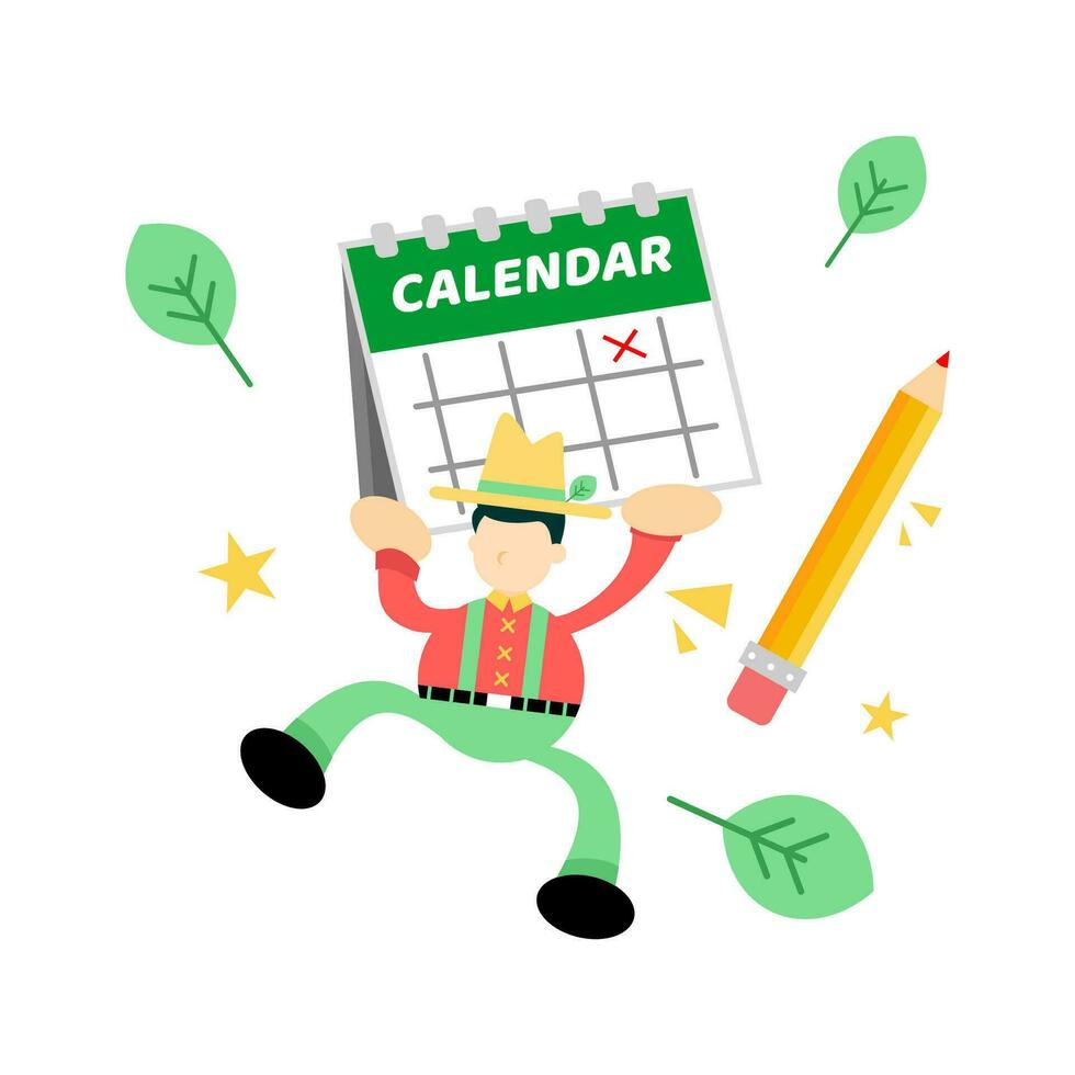farmer man agriculture and calendar schedule cartoon doodle flat design style vector illustration