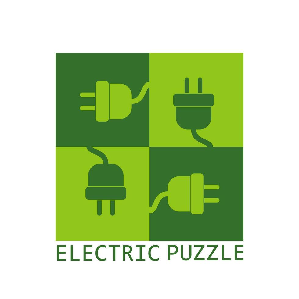 green puzzle cable electrical game logo concept design vector illustration