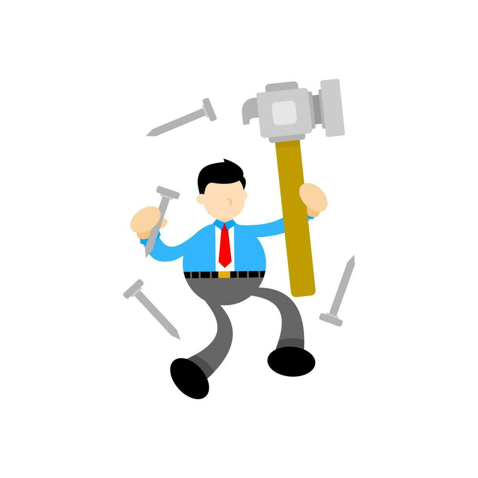 businessman and hammer craft cartoon flat design illustration vector