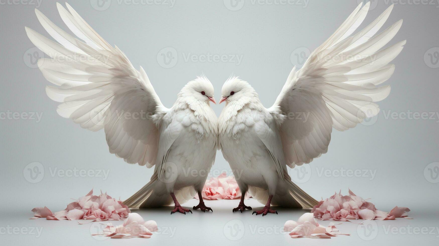 AI generated Lovely white pigeons spreading wings ai generated background image photo