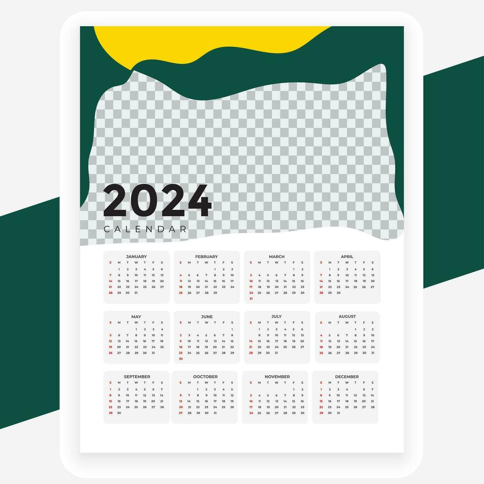 vector yellow and green 2024 wall calendar design