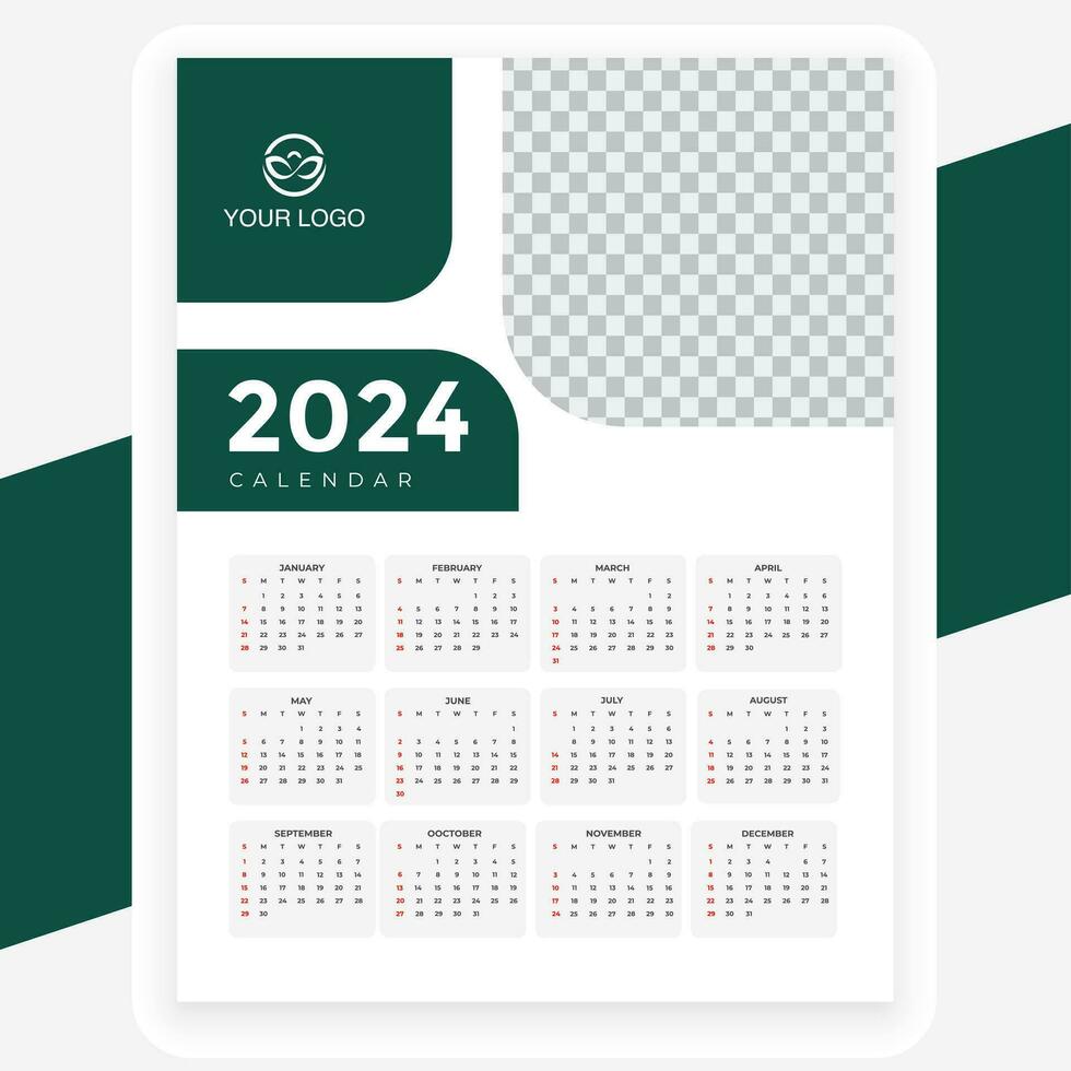 vector yellow and green 2024 wall calendar design