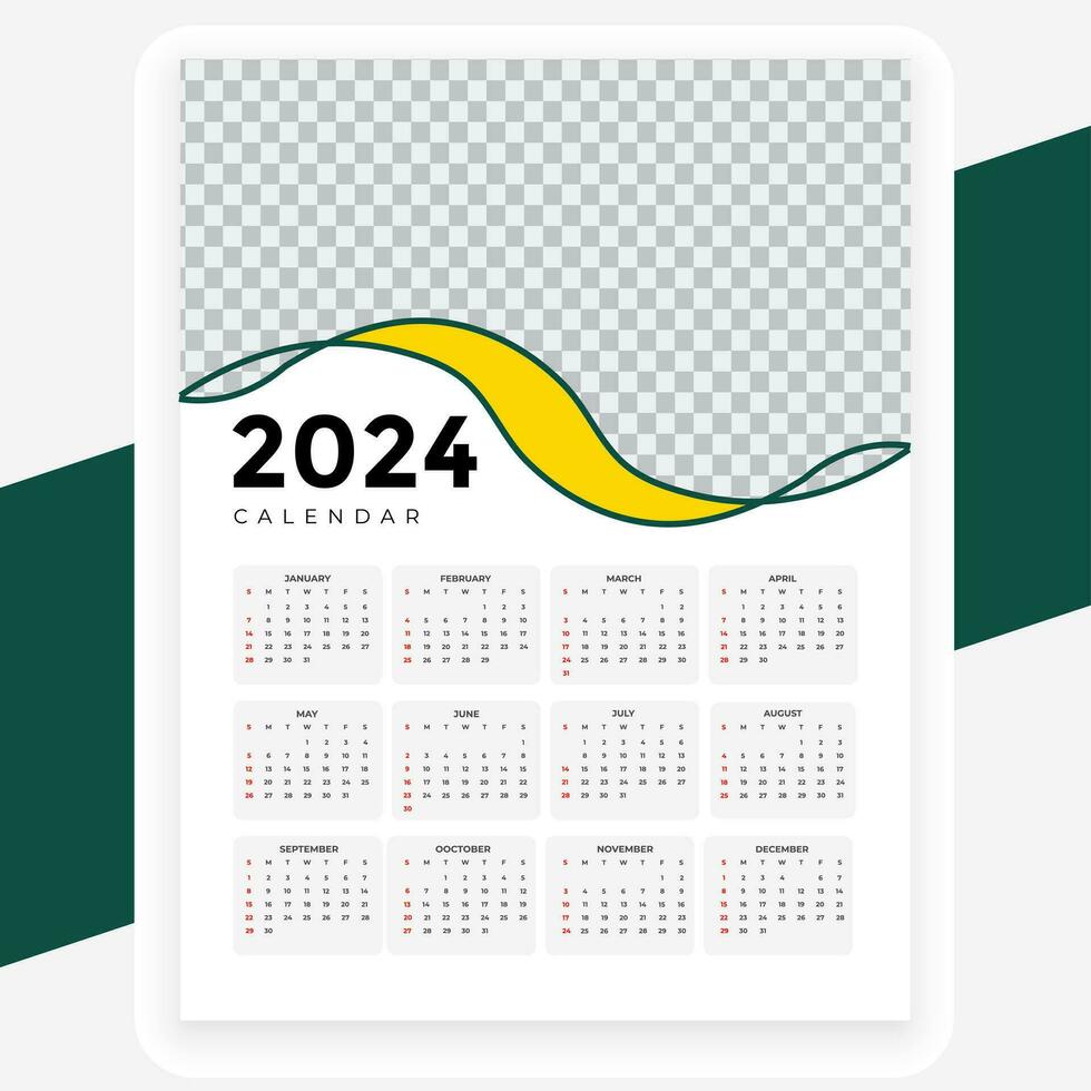 vector yellow and green 2024 wall calendar design