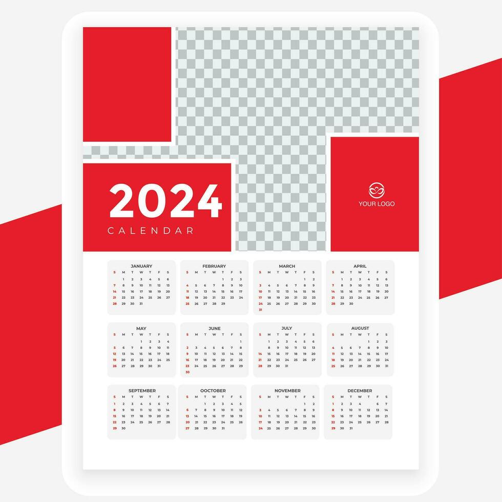 vector nuevo año 2024 rojo calendario diseño