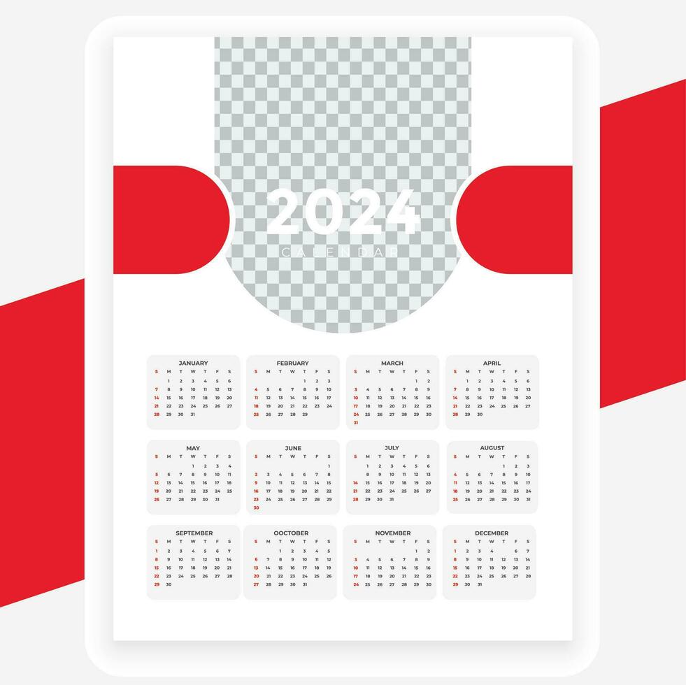 vector nuevo año 2024 rojo calendario diseño