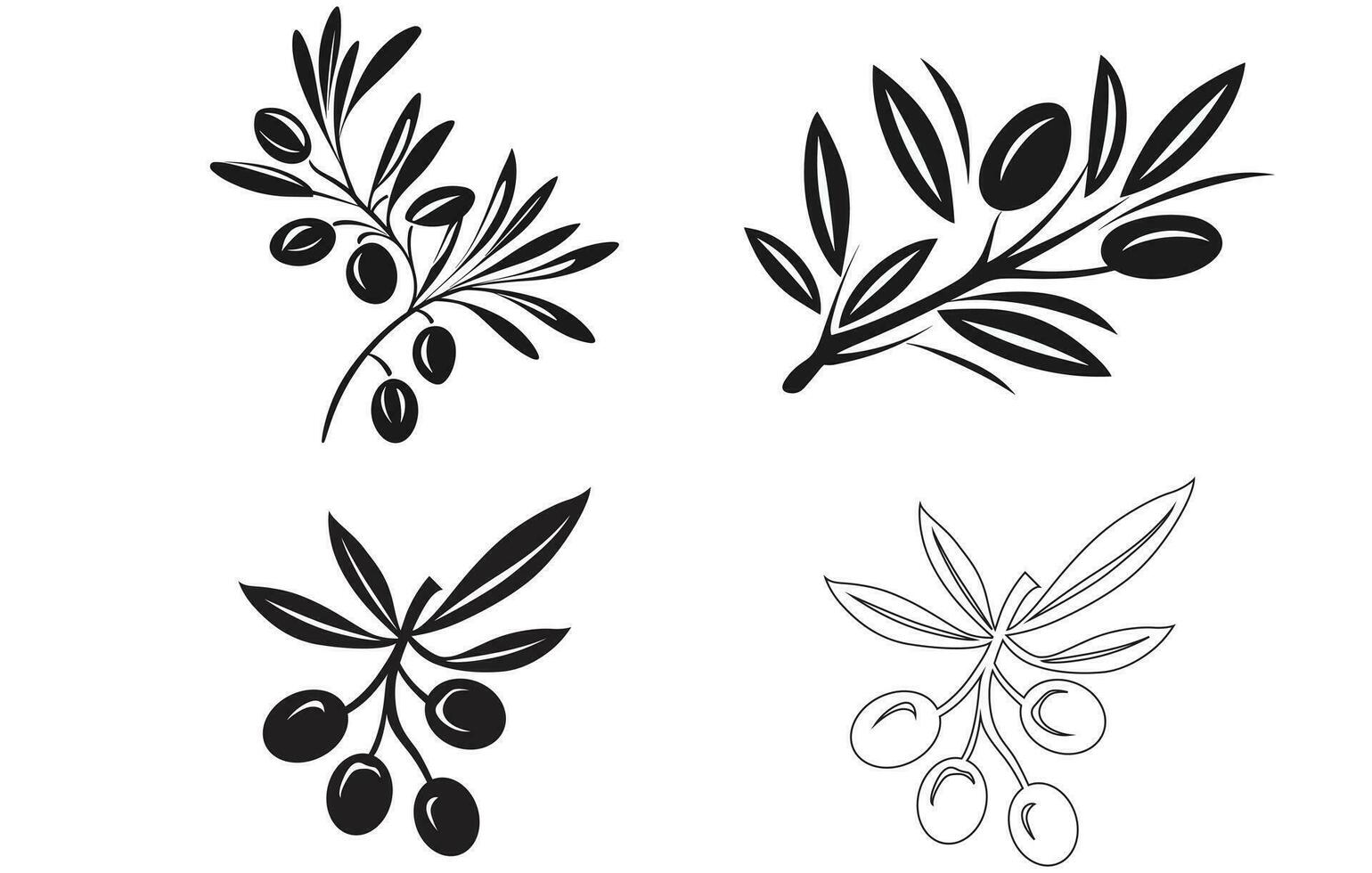 Olive icon vector outline and silhouette, Olive oil Logo