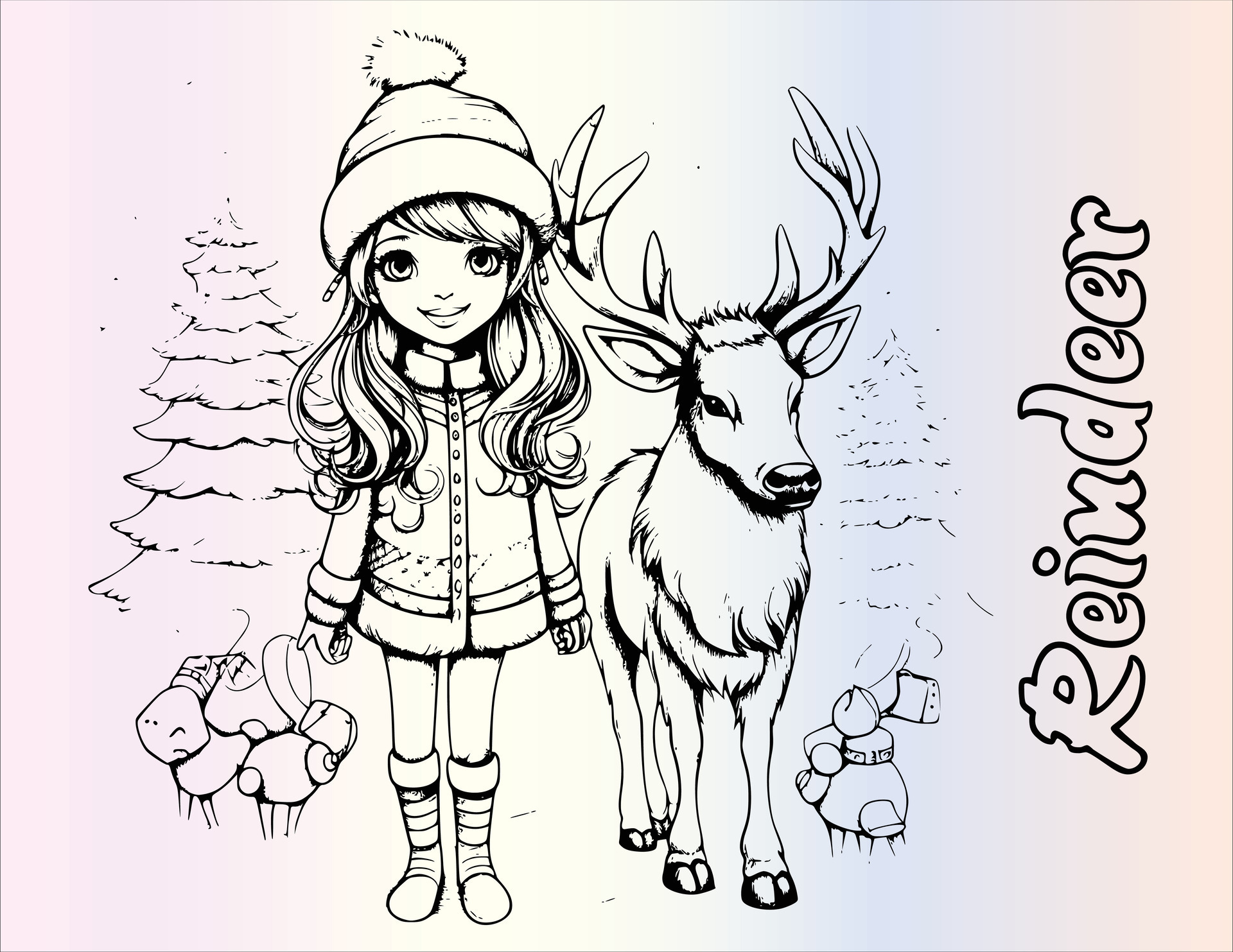 Christmas Girl And Reindeer Coloring Pages Drawing For Kids 35750476 ...