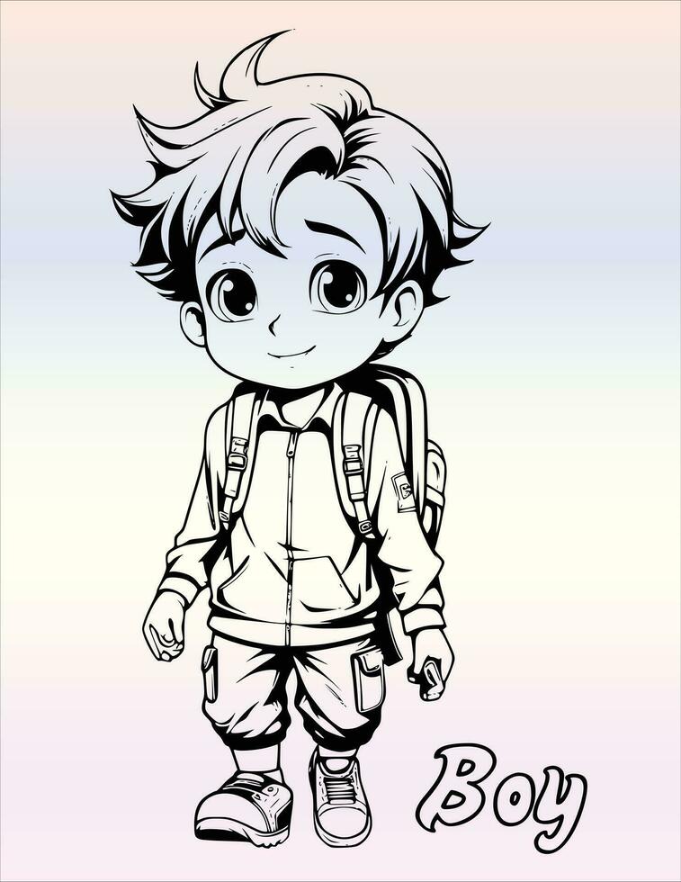 cute boy coloring pages drawing for kids vector