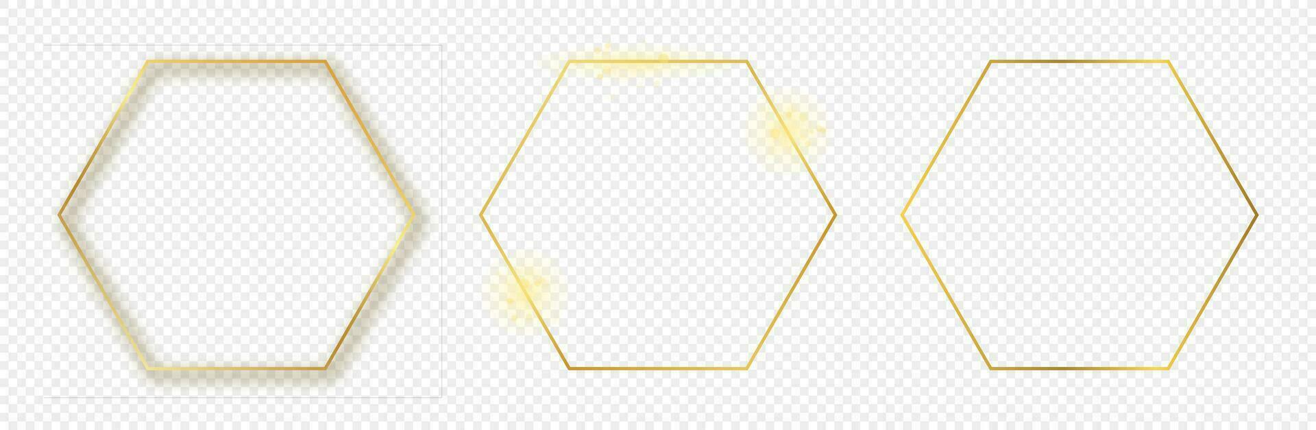 Gold glowing hexagon frame vector