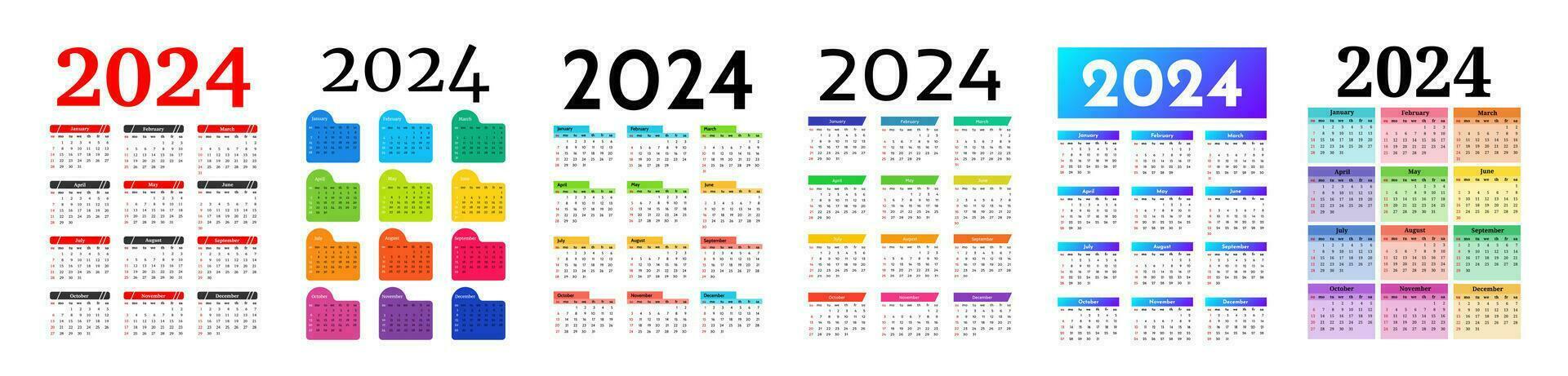 Calendar for 2024 isolated on a white background vector