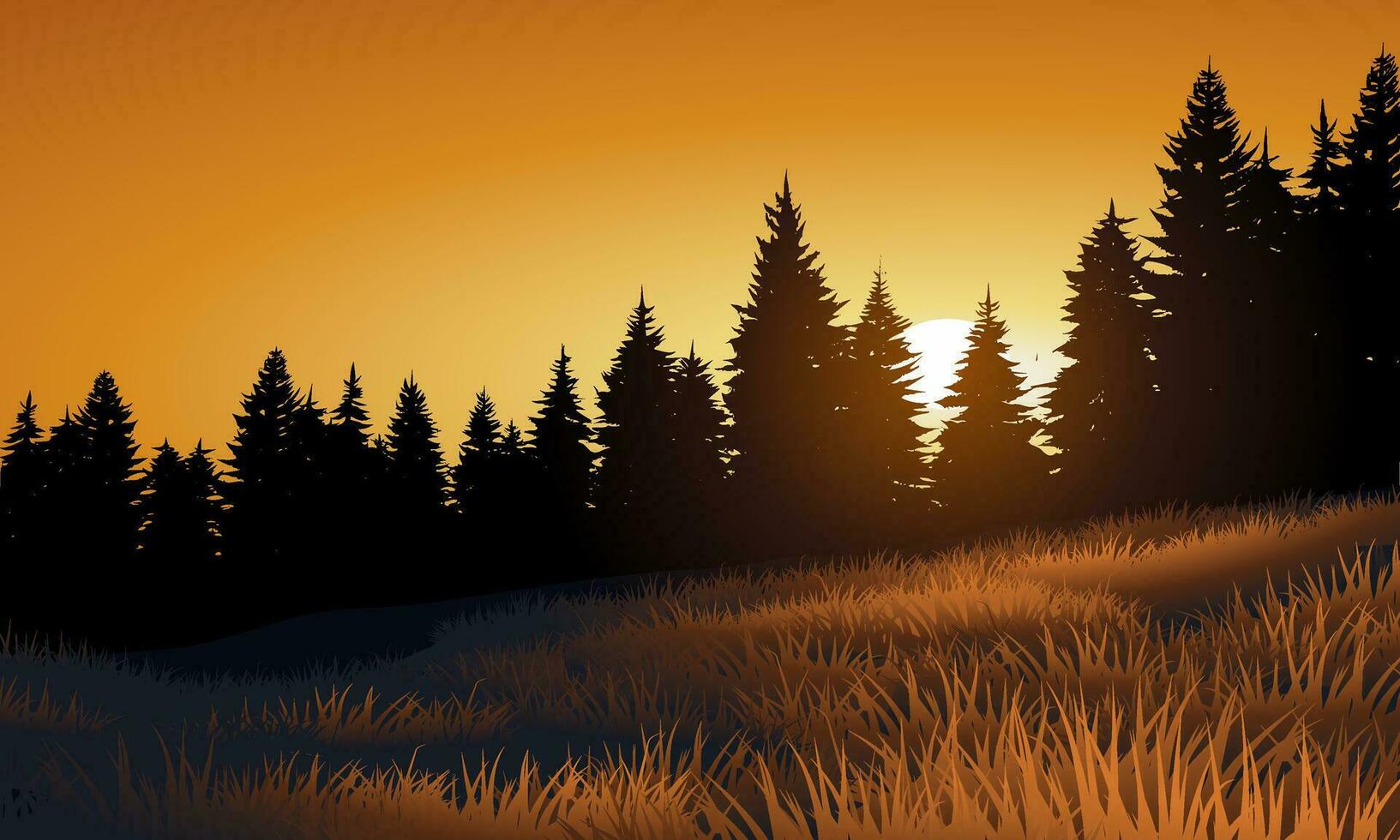 Pine forest sunset illustration vector