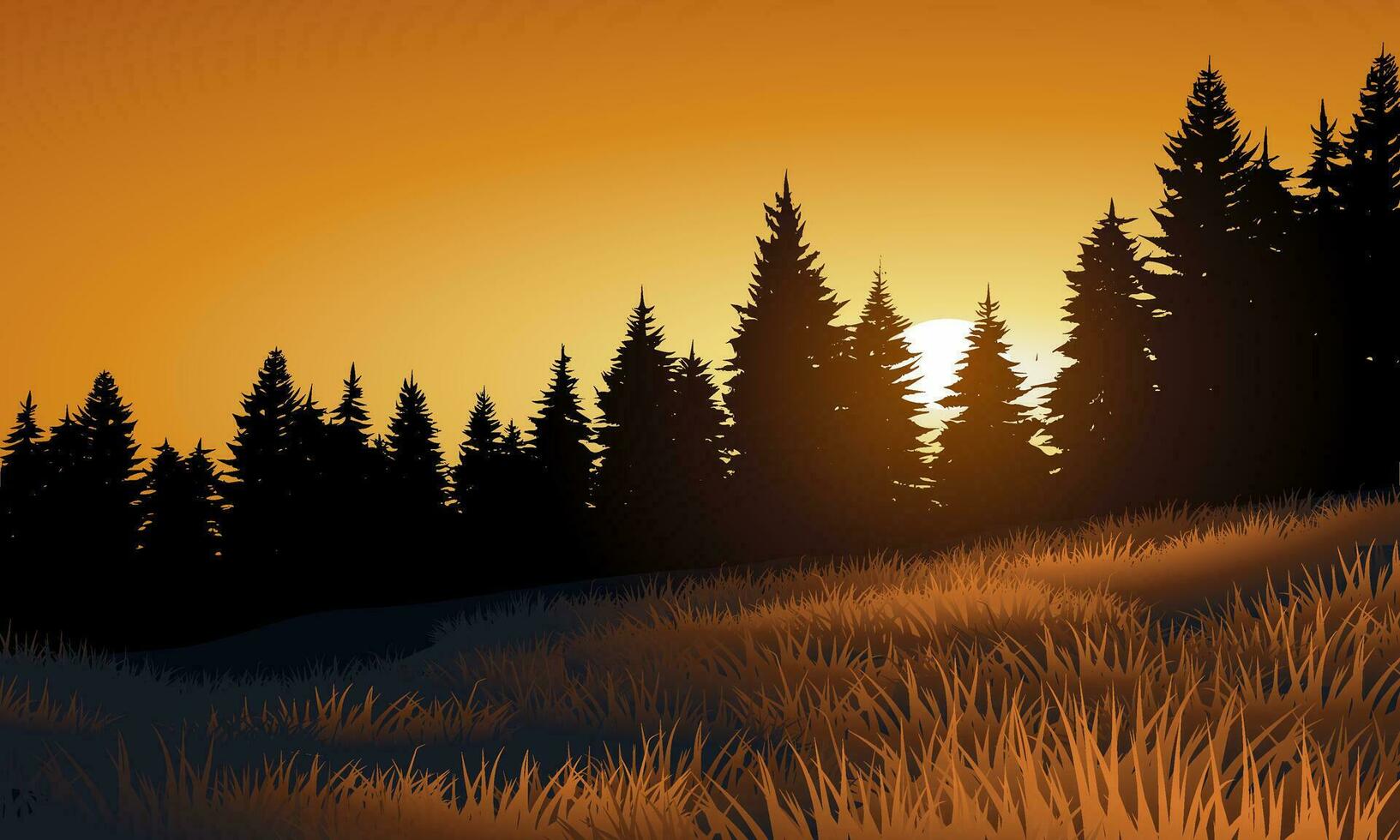 pino bosque puesta de sol ilustración vector