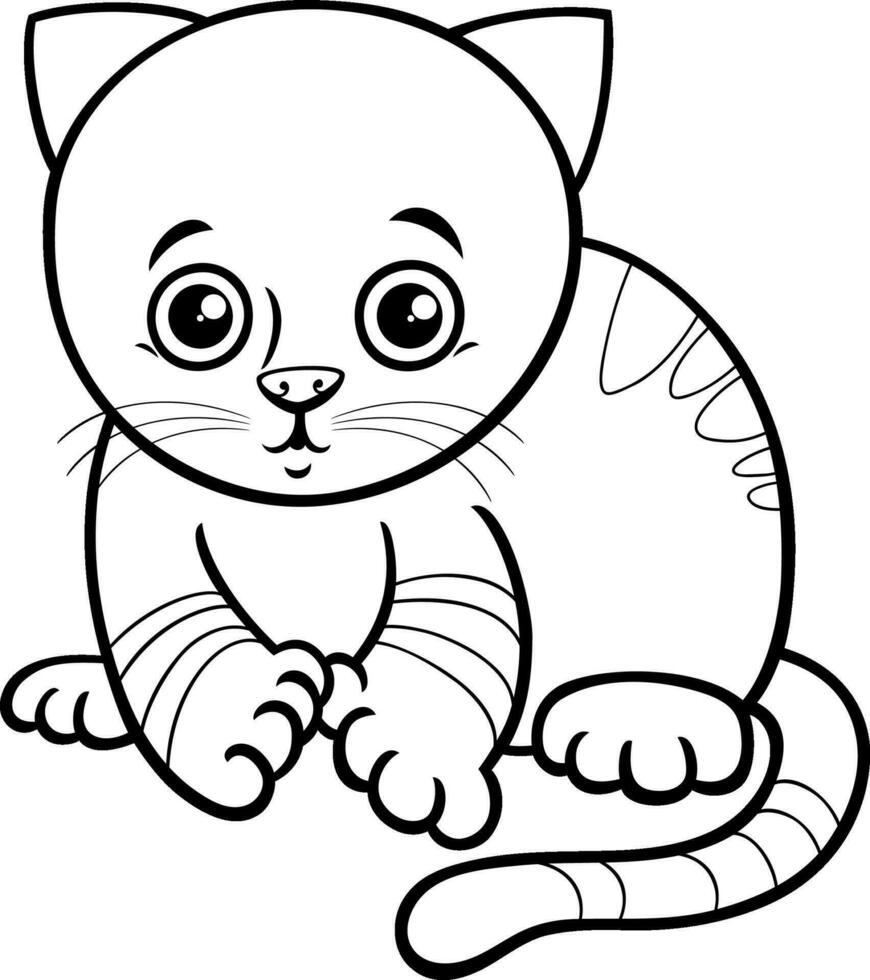 linda dibujos animados gatito animal personaje colorante página vector