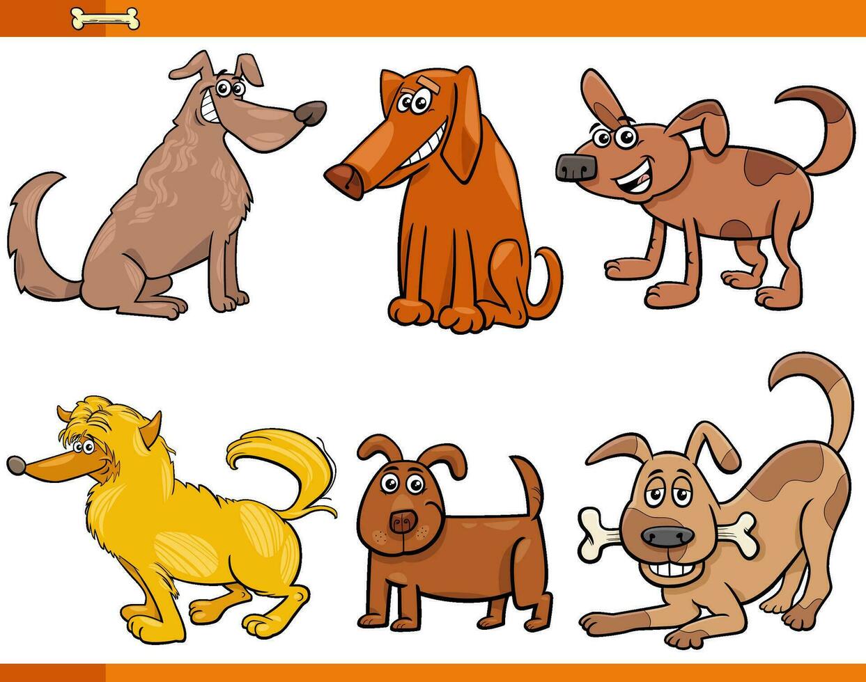 conjunto de personajes de animales cómicos de perros y cachorros de dibujos animados vector