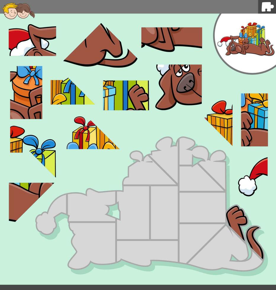 rompecabezas rompecabezas con dibujos animados perro con Navidad regalos vector