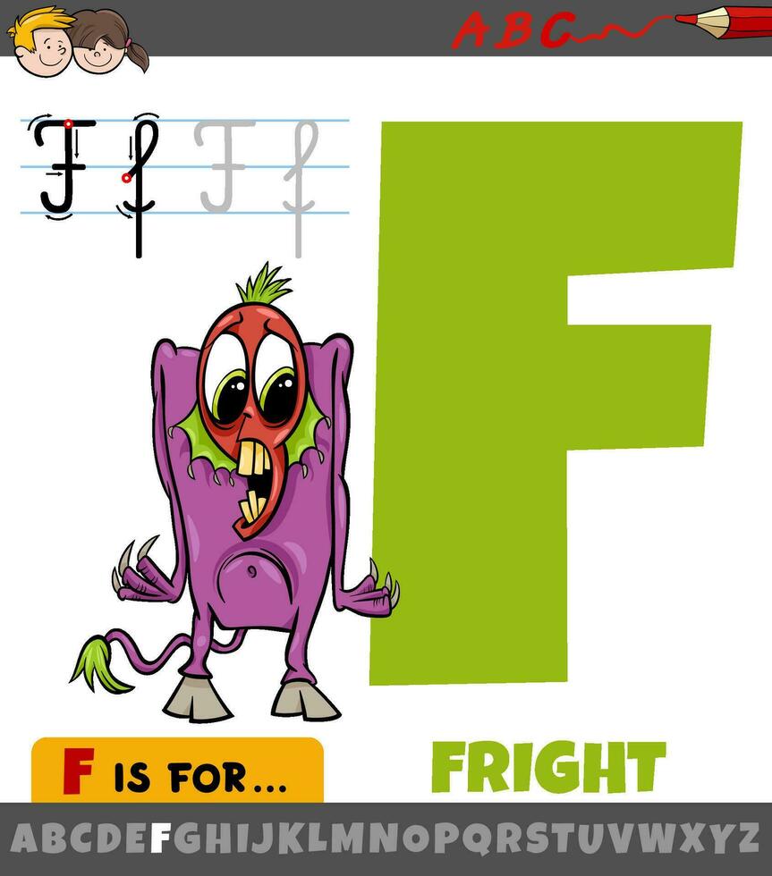 letra F desde alfabeto con susto fantasía personaje vector