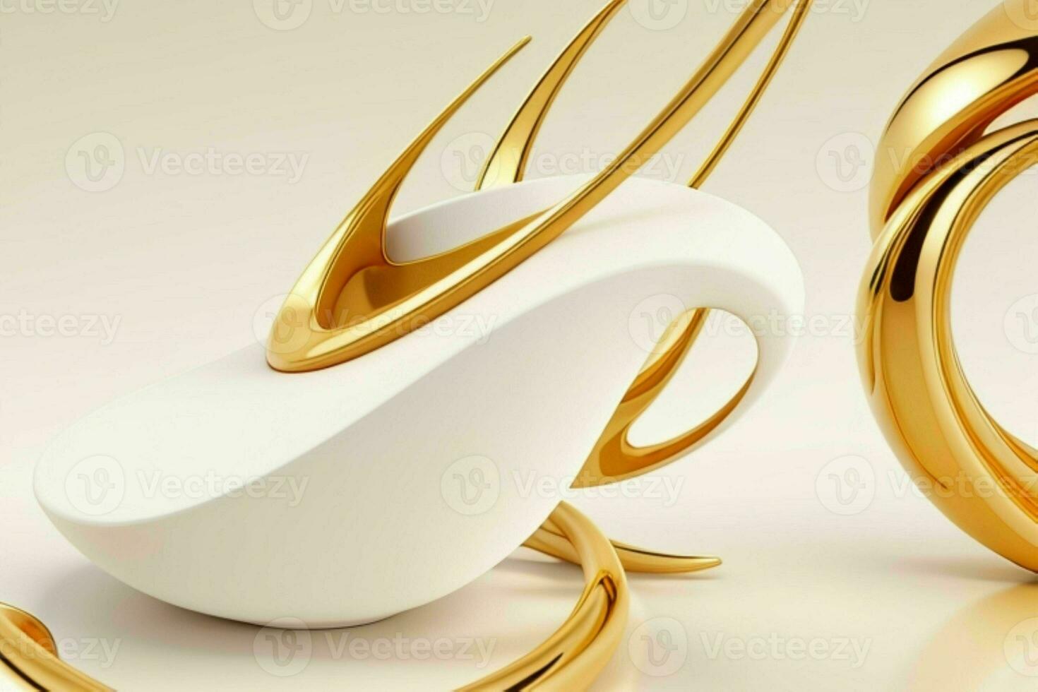 AI generated 3d rendering luxury white and golden abstract background. Pro Photo