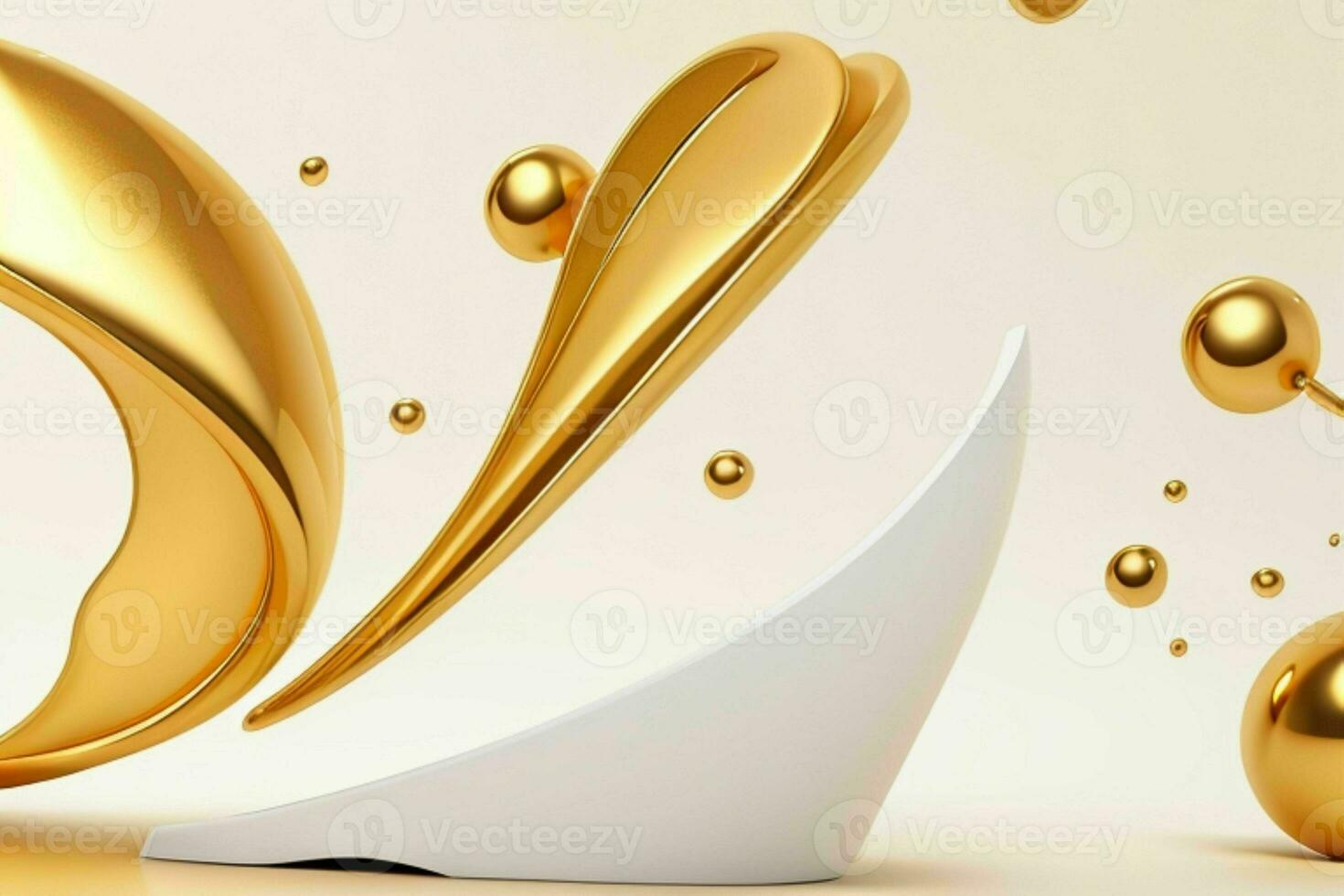 AI generated 3d rendering luxury white and golden abstract background. Pro Photo