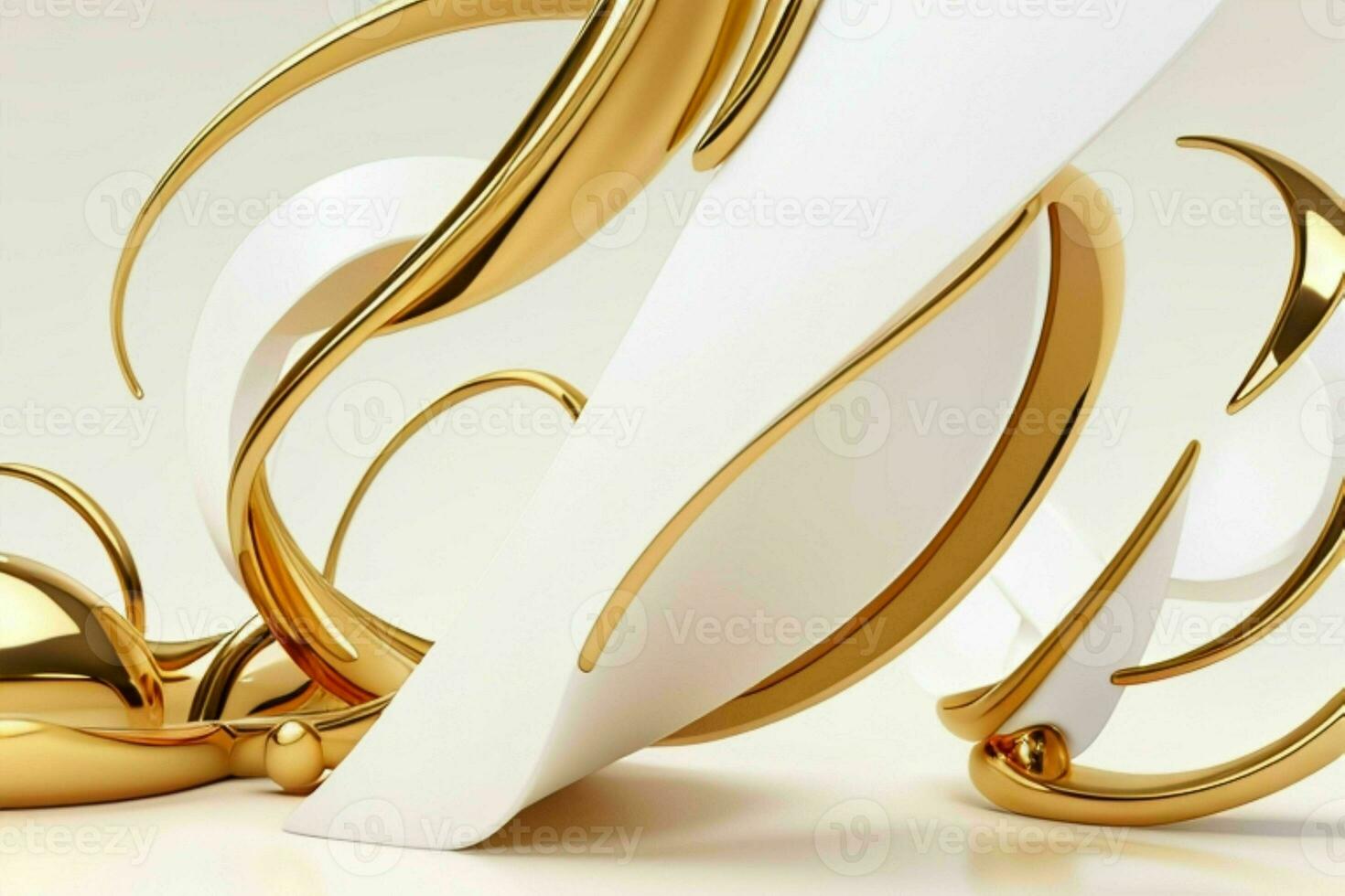 AI generated 3d rendering luxury white and golden abstract background. Pro Photo