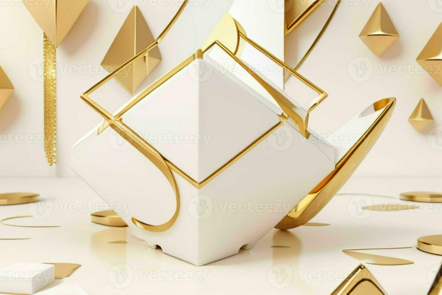 AI generated 3d rendering luxury white and golden abstract background. Pro Photo