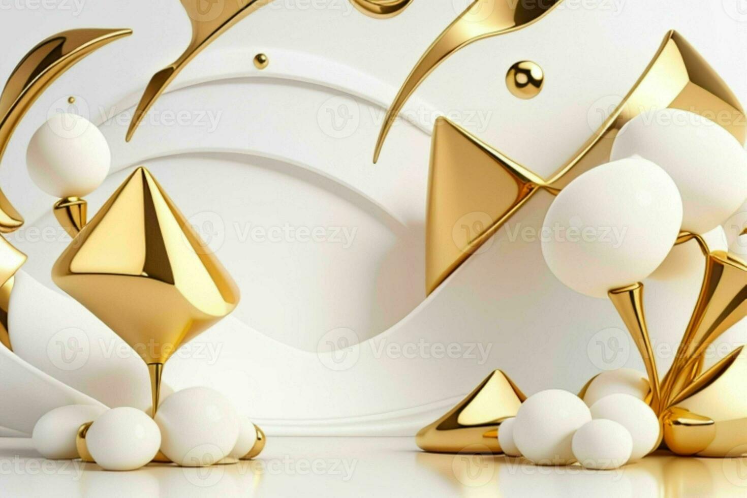 AI generated 3d rendering luxury white and golden abstract background. Pro Photo
