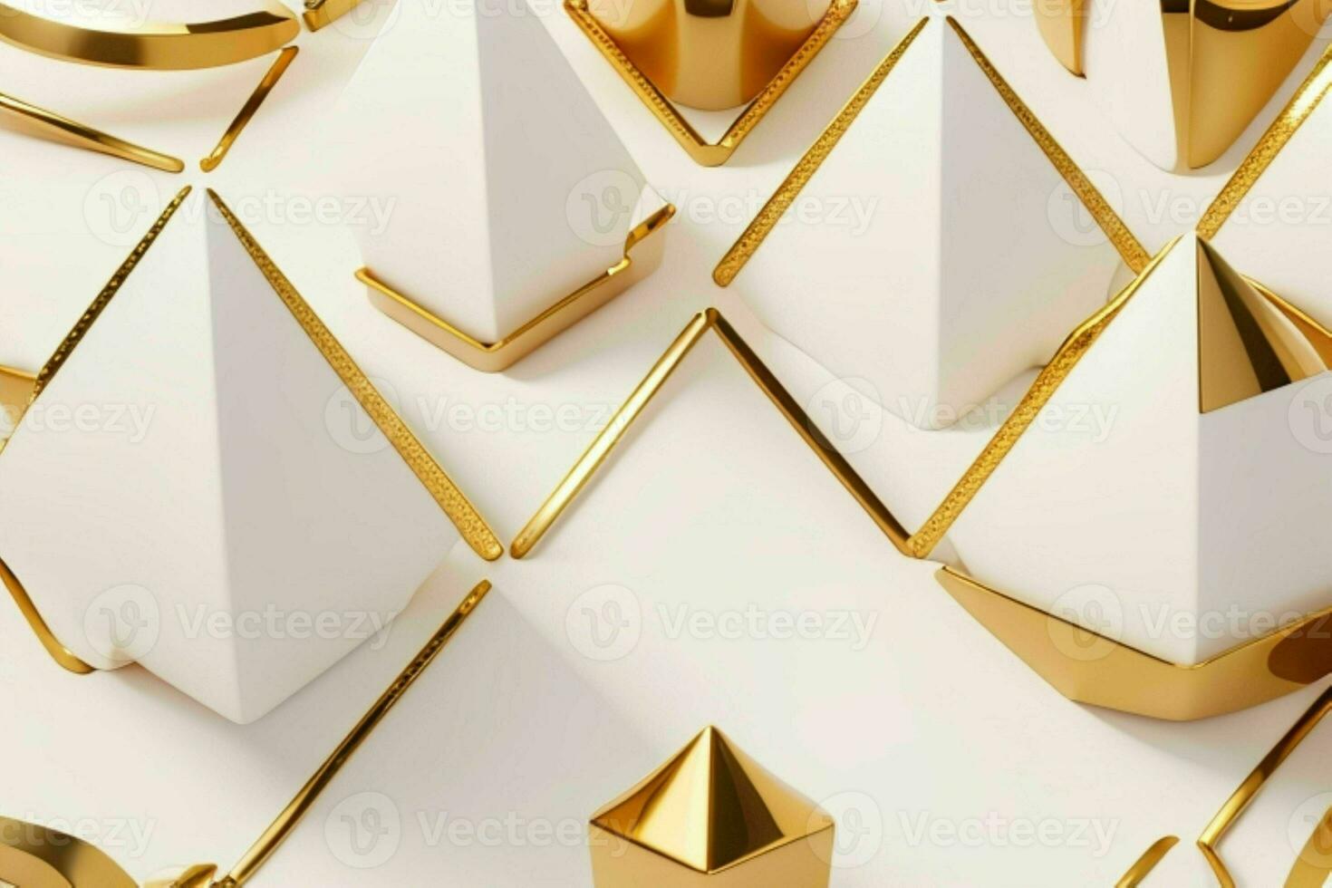 AI generated 3d rendering luxury white and golden abstract background. Pro Photo