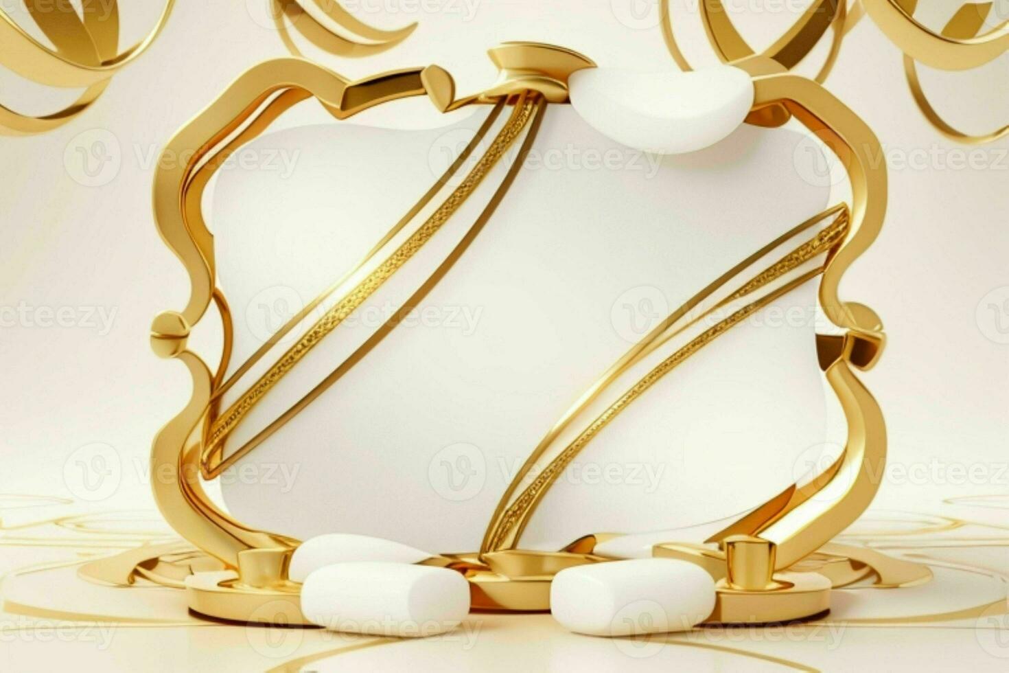 AI generated 3d rendering luxury white and golden abstract background. Pro Photo